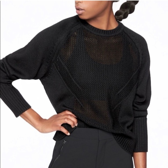 Athleta Cortina Knit Navy Blue Crew Neck Sweater Yoga Wool Cable Knit Active - Picture 2 of 10